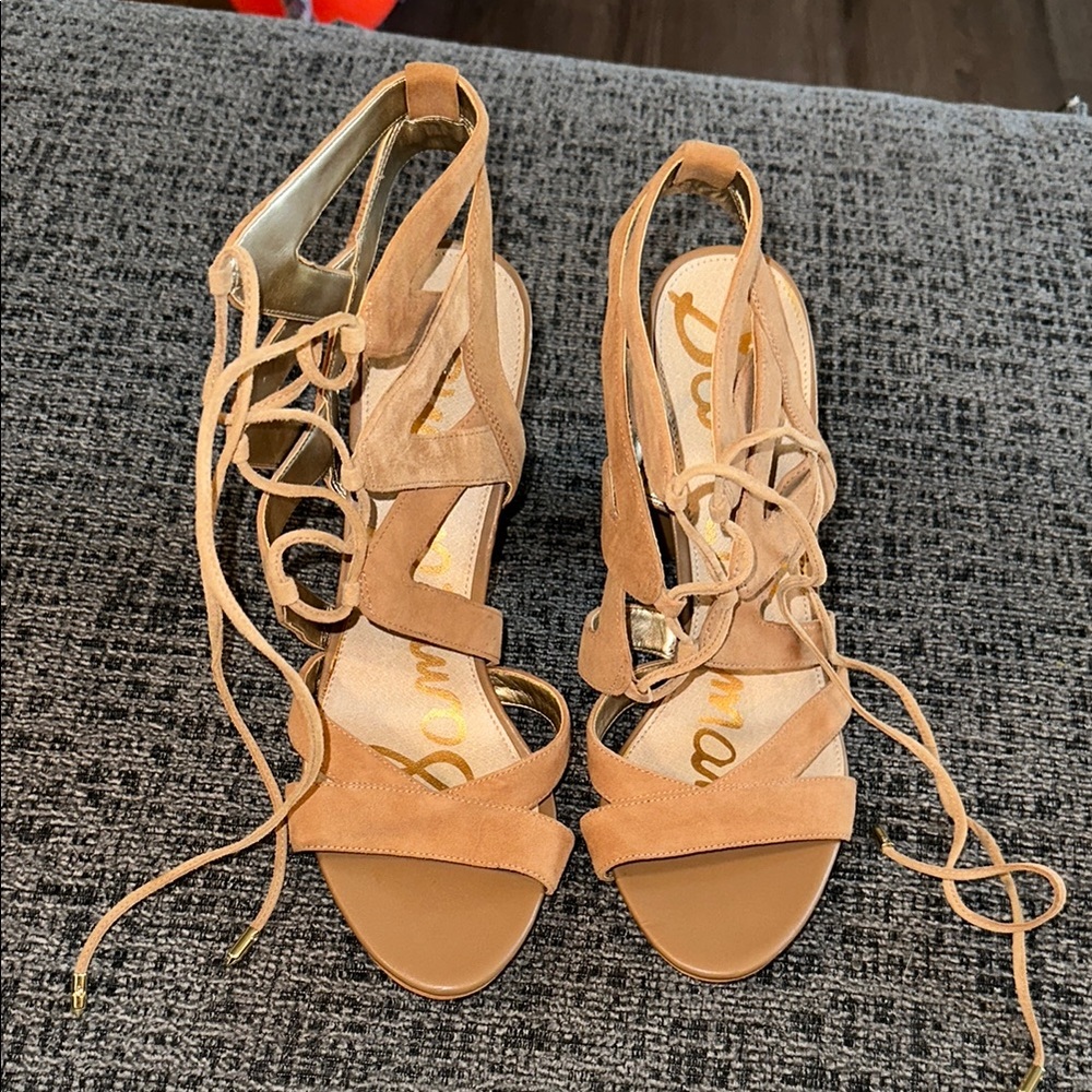 Women's Tan Lace-Up Heels